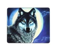 Phayah Wolf Under Moon Pattern Mouse Pad with Non Slip Rubber Base Gaming with Stitched Edge, Mousepad for Laptop, Computer, Office 7.9 X 9.5 in