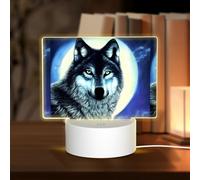 PHAYAH Wolf Under Moon Pattern Night Light Rectangle Led Ligh Base with USB Cable Adjustable 3 Colors for Adults Child Room Bedroom