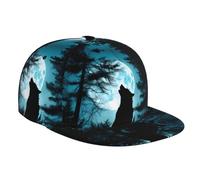PHAYAH Wolf Under The Moon Adjustable Snapback Hat for Men Women,Unisex Hip Hop Baseball Cap Flat Bill Brim Dad Hats Black, Black, One size