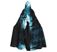 PHAYAH Wolf Under The Moon Pattern Halloween Witch Witchcraft Hooded Robe Cape Christmas Hoodie Cosplay Masquerade Party Dress Gift Costume
