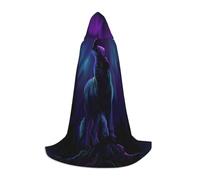 PHAYAH Wolves Howl In The Northern Lights Pattern Adult Hooded Cloak For Masquerade Cosplay Halloween Witch Cloak Christmas Party Robe S