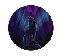 PHAYAH Wolves Howl In The Northern Lights Pattern Round Gaming Mouse Pad 7.9x7.9 In With Seamed Edges Foldable Desktop Mouse Pad, Laptop Mouse Pad