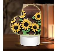 PHAYAH Wooden Wall Sunflower Pattern Heart Shape Acrylic Night Light Adult Baby Room Light White Light Warm Light Warm White Light
