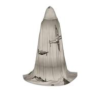PHAYAH World War 2 Aircraft Pattern Adult Hooded Cloak For Masquerade Cosplay Halloween Witch Cloak Christmas Party Robe S