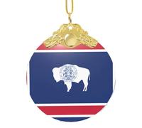 Phayah Wyoming State Flag Pattern Christmas Tree Decoration Round Glass Ornaments Suitable For New Year Home For Gatherings Gold Metal Buckle