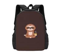 PHAYAH Yoga Sloth Coffee Pattern Casual Shoulders Classical Basic Travel Backpack Travel And Outdoor Activities Resistant