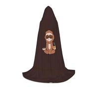PHAYAH Yoga Sloth Coffee Pattern Halloween Adult Hooded Robe Cape, Women'S Men'S Halloween Dress Up Party Cosplay Costumes M