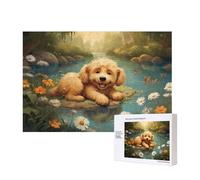 Phayahpuppy Lying On The Water'S Edge Pattern Puzzle Unique Jigsaw Wall Art Picture For Home Decoration 300 Pcs