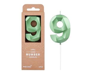 PHD CAKE 2.76 Inch Crystal Green 9 Number Cake Candle, Numeral Birthday Candles, Green Number Candles, Party Celebration