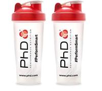 PhD Nutrition Mixball Shaker, Shaker for Protein Shakes, Wire Mixball Whisk, Red Non-Drip Screw Lid, Transparent Colour, 600 ml (Pack of 2)