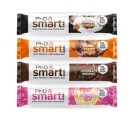 PhD Smart Protein Bar - High Protein, Low-Sugar, Indulgent Chocolate-Coated Protein Bars - Pack of 8 Gluten Free Snacks - 4 Flavor Protein Snacks - 20 Gram Protein Bar - Gym bar Gifts for Men & Women