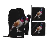 Pheasant Baking Gloves Pot mats, Barbecue Party Cooking 500℉ high Temperature Resistant Oven Gloves Pot lid mats 4 Pieces Set,