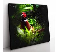 Pheasant Bird Vol.1 Paint Splash Modern Canvas Wall Art Print Ready to Hang, Framed Picture for Living Room Bedroom Home Office Décor, 35x35 cm (14x14 Inch)