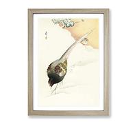 Pheasant Couple By Ohara Koson Asian Japanese Framed Print | A4 Oak Framed Wall Art | Ready to Hang | Asian Nature Picture | Living Room Bedroom Lounge Office