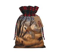 pheasant hunting Print Reusable Gift Bags with Drawstring - Xmas Holiday Party Favors Pouches for Christmas, Birthdays