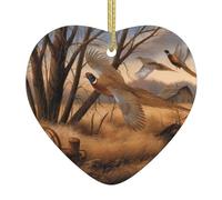 pheasant hunting Printed decorative ornaments, ceramic heart-shaped ornaments, can be hung on Christmas trees and fireplaces
