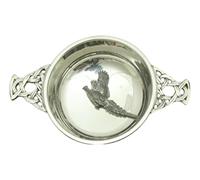 Pheasant in Flight Chrome Plated Steel Quaich Bowl Scottish Quaich 270