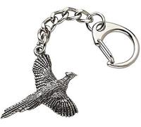 Pheasant in Flight Crafted from UK Pewter Key Ring (WA) + 59mm Button Badge