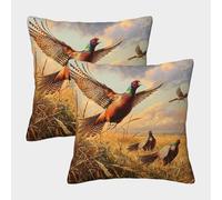 Pheasant in Flight-Wildlife Painting Style Pillow Covers 2 Pack Cozy Pillowcase Art Cushion Cover with Zipper Decor Couch Living Room 40x40cm