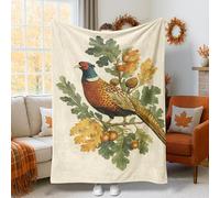 Pheasant Throw Blanket, Fall Rustic Oak Leaves Acorns Fall Earthy Green Flannel Blanket Soft Lightweight Decorative for Couch Sofa Bed Car Lap Chair Office Desk 50x60 Inch