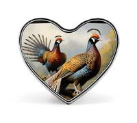 Pheasants Animals Badges Heart with Button Design, Personalized Picture Pin Brooches, Heart Badge Holders for Decorate Hat Shirt Clothing Bag Accessories