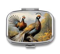 Pheasants Animals Pill Box 2 Compartment - Small Metal Medicine Organizer Portable Pill Case for Purse Pocket Travel Vitamin Organizer for Men Women, BPA-Free