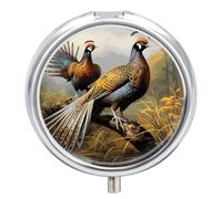 Pheasants Animals Printed Pill Box Pill Container Portable Medicine Pill Case Metal Travel Pill Box Vitamin Container with 3 Compartment Medicine Case