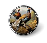Pheasants Animals Round Badge Brooch Aluminum Alloy Lapel Tie Pins Lightweight Fashion Brooch Badge For Men Women Costume Decorative Accessory
