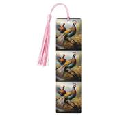 Pheasants Animals Wooden Bookmarks 5 Pcs,Handmade Double-Sided Printed Book Marks Page Markers with Pink Tassels Book Accessories Gift for Book Lovers Women Men
