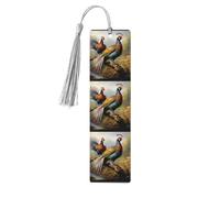 Pheasants Animals Wooden Bookmarks 5 Pcs,Handmade Double-Sided Printed Book Marks Page Markers with Gray Tassels Book Accessories Gift for Book Lovers Women Men