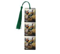 Pheasants Animals Wooden Bookmarks 5 Pcs,Handmade Double-Sided Printed Book Marks Page Markers with Dark Green Tassels Book Accessories Gift for Book Lovers Women Men