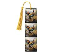 Pheasants Animals Wooden Bookmarks 5 Pcs,Handmade Double-Sided Printed Book Marks Page Markers with Gold Tassels Book Accessories Gift for Book Lovers Women Men