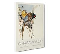 Pheasants Upon A Plum Blossom Tree Ohara Koson Canvas Print | Gallery Wrapped 30mm Frame Wall Art | 30x20 inches | Ready to Hang | Asian Floral Picture | Living Room Bedroom Lounge Office