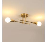 Pheashine 2-Light Linear Semi Flush Ceiling Light, E27 Base Metal Lamp, Bulbs Not in Gold Pheashine Gold