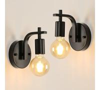 Pheashine 2 Pack Industrial Wall Lights Indoor Black Wall Lamps, Vintage E27 Metal Wall Sconces Lights for Bedroom, Living Room, Kitchen, Hallway, Restaurant, Bar (Not Include Bulb)