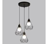 Pheashine 3-Light Diamond Cage Pendant Light, E27, Adjustable 1m Cord, Bulb Not in Black Pheashine Black