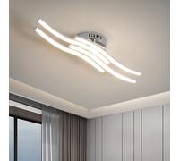 Pheashine 4-Line Wave Design Led Ceiling Light, 24W 4000K Neutral White Silver Fixture 52X14Cm