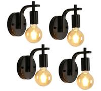 Pheashine 4 Pack Industrial Wall Lights Vintage E27 Metal Wall Sconces Lights Indoor Black Wall Lamps for Bedroom Living Room Kitchen Hallway,Restaurant, Bar (Not Included Bulb)