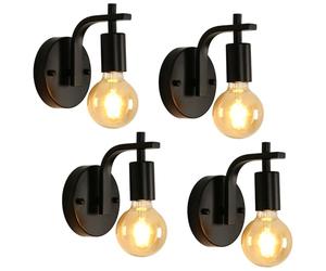 Pheashine 4 Pack Industrial Wall Lights Vintage E27 Metal Wall Sconces Lights Indoor Black Wall Lamps for Bedroom Living Room Kitchen Hallway,Restaurant, Bar (Not Included Bulb)