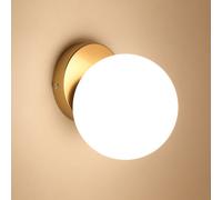 Pheashine Antique Brass Glass Ball Wall Light, 15Cm Sphere With E27 Fitting