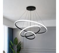 Pheashine Black Circle 3-Ring Ceiling Pendant Light,3 Color 3000K/4500K/6500K, For Dining Room Kitchen Island Living Room