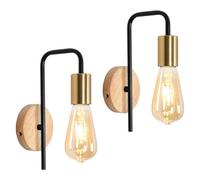 Pheashine Black Gold Wall Lamp With U Shaped Iron Shade And Wood Base E27 Holder Set Of 2 No Bulb
