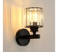 Pheashine Black Round Wall Lamp With Crystal Shade E27 Holder No Bulb