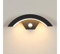 Pheashine Black U-Shape Outdoor Wall Sconce, 24W 29X10Cm Ip65 With Motion And Light Sensor 3000K Warm White