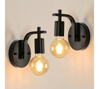 Pheashine Black Wall Lights 2 Pack Industrial Wall Lamps Vintage, E27 Metal Wall Sconce Lights Indoor for Bedroom, Living Room, Kitchen, Hallway, Restaurant, Bar (Bulb Not Included)