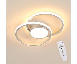 Pheashine Double Round Led Ceiling Light,40W Silver Aluminum Dimmable With Remote