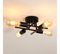 Pheashine E27 Black Ceiling Light, 4-Light Rustic Chandelier, Flush Mount Ceiling Light Kitchen, Bedroom, Living Room