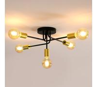 Pheashine Elegant Curved Wrought Iron Ceiling Lamp 5-Light Black Gold E27 Base