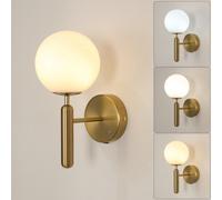 Pheashine Elegant Glass Sphere Wall Lamp Touch Dimming Gold Milky White E27 31X15X23Cm