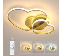 Pheashine Elegant Led Heart-Shaped Ceiling Light Gold 52X35.5X7.5Cm Remote Control Stepless Dimming 3000-6500K